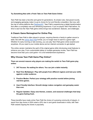 Try Something New with a Fresh Take on Teen Patti Game Online - Playkaro247