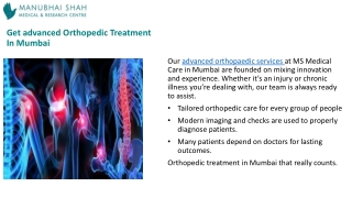 Modern Orthopedic Treatment in Mumbai For Fast  Recovery At MS Medical Care