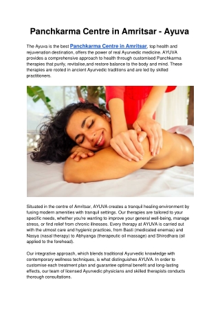 Panchkarma Centre in Amritsar - Ayuva