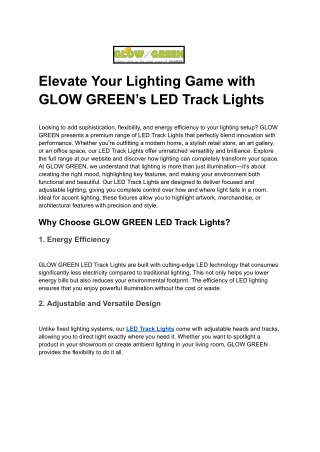 Elevate Your Lighting Game with GLOW GREEN’s LED Track Lights