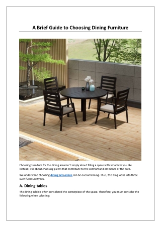 A Brief Guide to Choosing Dining Furniture