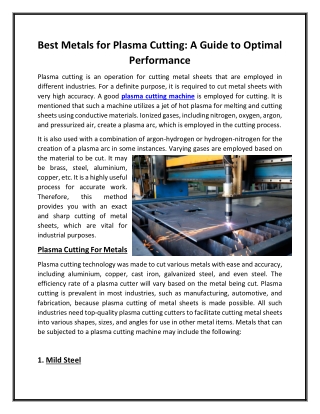 Best Metals for Plasma Cutting: A Guide to Optimal Performance