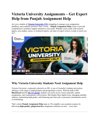 Victoria University Assignments. Get Expert Help from Punjab Assignment Help