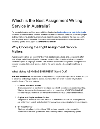 Which is the Best Assignment Writing Service in Australia
