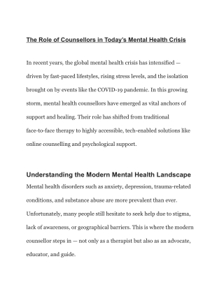 Why Counsellors Are More Important Than Ever