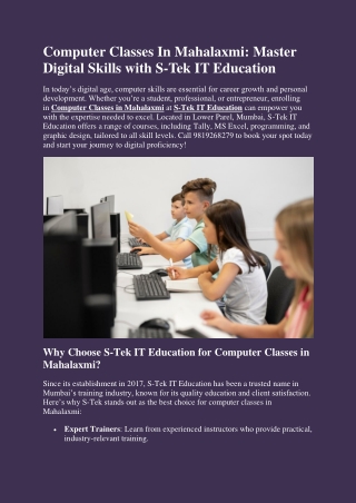 Computer Classes In Mahalaxmi