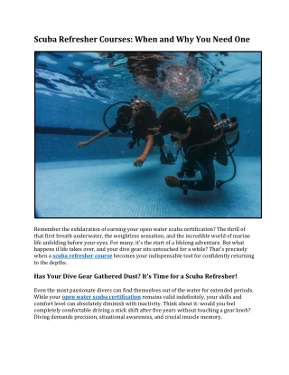 Scuba Refresher: When and Why You Should Take One