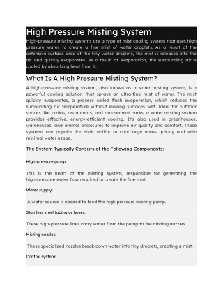 High Pressure Misting System _ Manufacturer & Supplier India