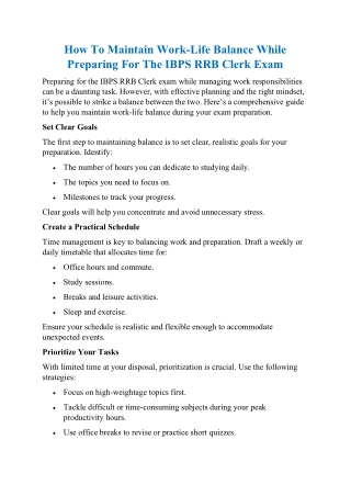 How To Maintain Work-Life Balance While Preparing For The IBPS RRB Clerk Exam