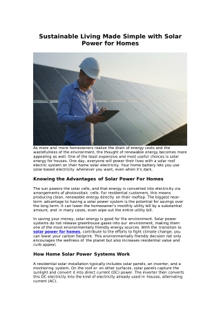 Sustainable Living Made Simple with Solar Power for Homes