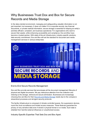 Why Businesses Trust Dox and Box for Secure Records and Media Storage