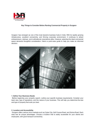 Key Things to Consider Before Renting Commercial Property in Gurgaon