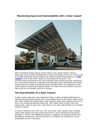 Maximizing Space and Sustainability with a Solar Carport