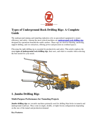 Types of Underground Rock Drilling Rig