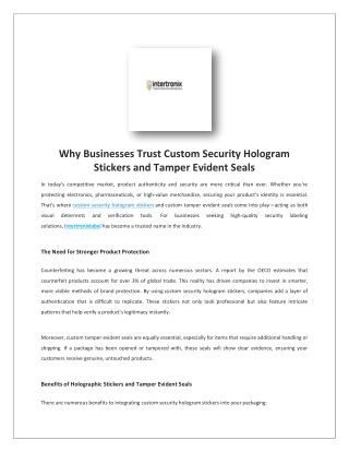 Holographic Security Labels | Intertronix Label