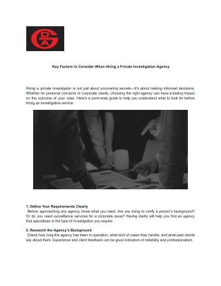 Key Factors to Consider When Hiring a Private Investigation Agency