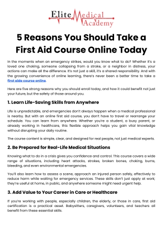 5 Reasons You Should Take a First Aid Course Online Today