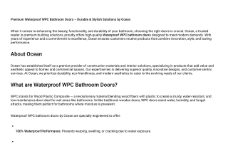 Premium Waterproof WPC Bathroom Doors | Durable & Stylish by Ocean