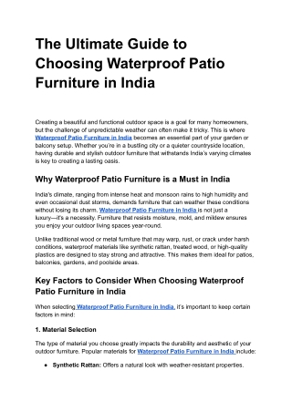 The Ultimate Guide to Choosing Waterproof Patio Furniture in India