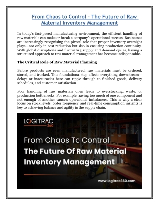 From Chaos to Control - The Future of Raw Material Inventory Management