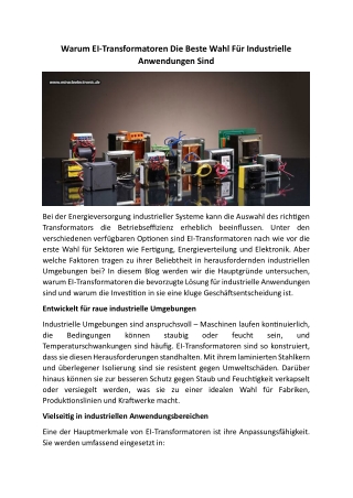 Warum EI-Transformatoren Die Beste Wahl Für Industrielle Anwendungen Sind