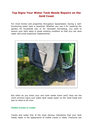 Top Signs Your Water Tank Needs Repairs on the Gold Coast