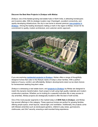 Discover the Best New Projects in Zirakpur with Motiaz