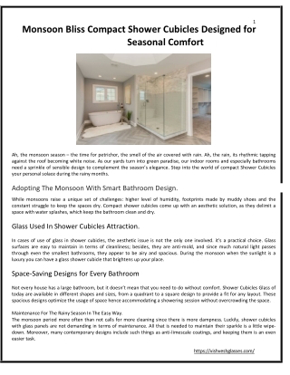 Monsoon Bliss Compact Shower Cubicles Designed for Seasonal Comfort
