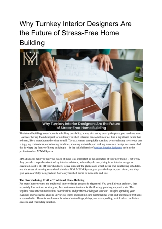 Why Turnkey Interior Designers Are the Future of Stress-Free Home Building