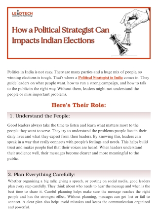 How a Political Strategist Can Impacts Indian Elections