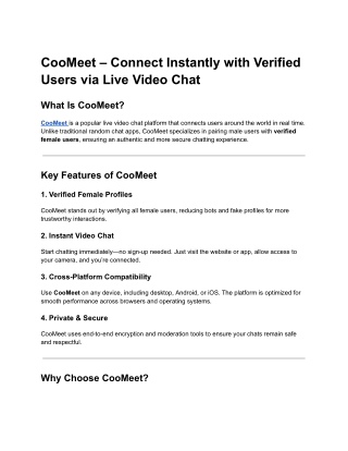 CooMeet – Connect Instantly with Verified Users via Live Video Chat
