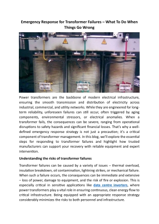 Emergency Response For Transformer Failures – What To Do When Things Go Wrong