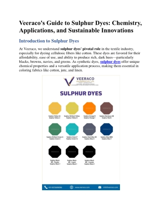 Veeraco's Guide to Sulphur Dyes Chemistry, Applications, and Sustainable Innovations