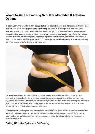 Where to Get Fat Freezing Near Me Affordable & Effective Options