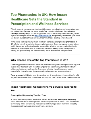 Top Pharmacies in UK_ How Imaan Healthcare Sets the Standard in Prescription and Wellness Services
