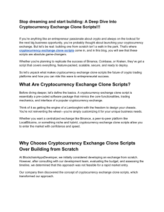 Stop dreaming and start building A Deep Dive Into Cryptocurrency Exchange Clone Scripts!!!