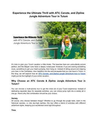 Experience the Ultimate Thrill with ATV, Cenote, and Zipline Jungle Adventure Tour in Tulum
