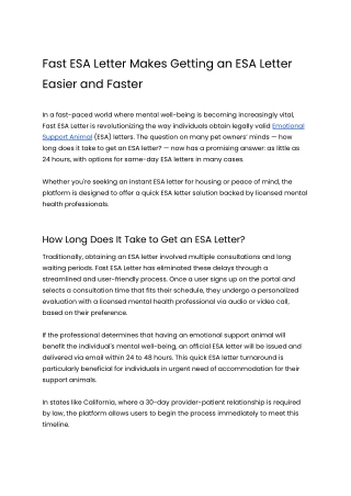 Fast ESA Letter Makes Getting an ESA Letter Easier and Faster