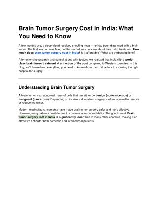 Brain Tumor Surgery Cost in India_ What You Need to Know