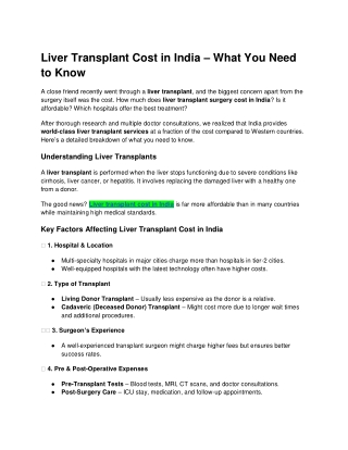 9 - Liver Transplant Cost in India – What You Need to Know