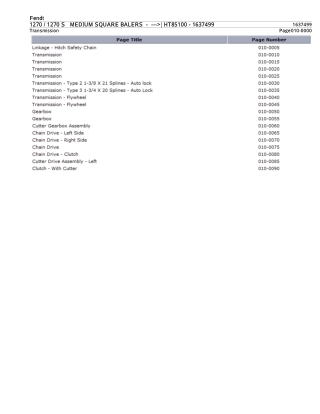 Fendt 1270  1270 S MEDIUM SQUARE BALERS ( HT85100) Parts Catalogue Manual Instant Download (Part No. 1637499)