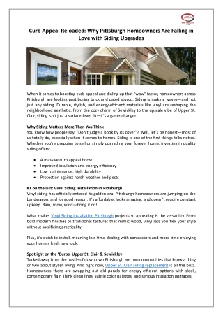 Curb Appeal Reloaded- Why Pittsburgh Homeowners Are Falling in Love with Siding Upgrades