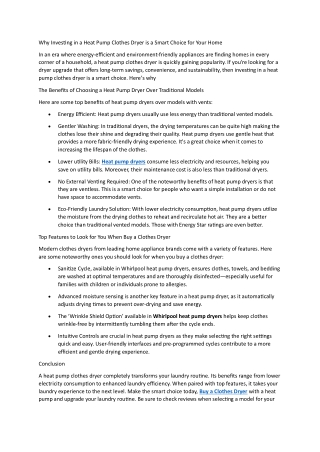 Why Investing in a Heat Pump Clothes Dryer is a Smart Choice for Your Home