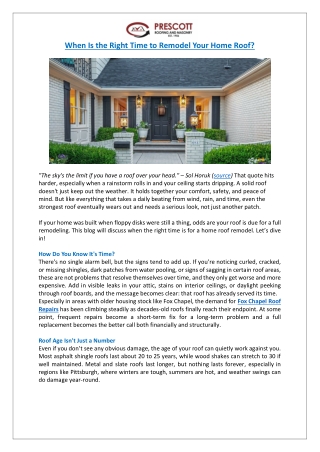 When Is the Right Time to Remodel Your Home Roof?