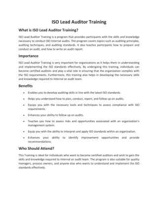 ISO Lead Auditor Training - Indonesia