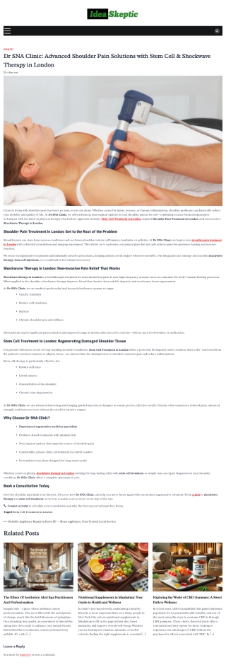 Dr SNA Clinic Advanced Shoulder Pain Solutions with Stem Cell & Shockwave Therapy in London - Ideas Keptic