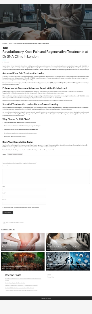 Revolutionary Knee Pain and Regenerative Treatments at Dr SNA Clinic in London - Foster idea