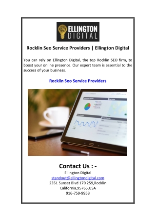 Rocklin Seo Service Providers  Ellington Digital