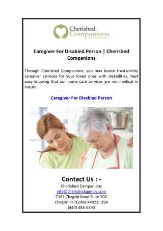 Caregiver For Disabled Person  Cherished Companions