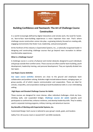 Low Ropes Course Activities | Experientialsystems.com